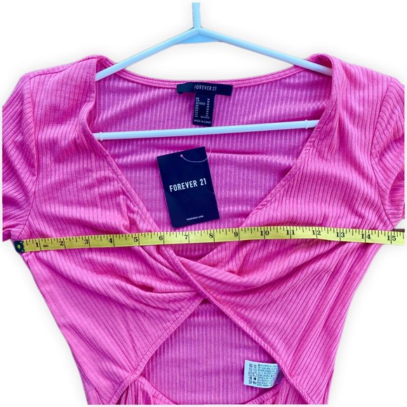 Hot Pink Bodysuit Long Sleeve V Neck Stretch Open Peekaboo Size M - Forever 21 - Picture 8 of 8